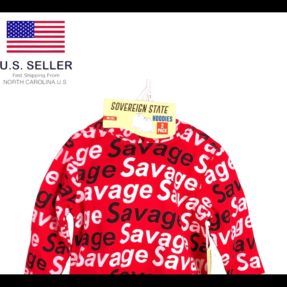 2 pack savage Sovereign State Hoodie Size M (5) kids Hoodie new black-red - Picture 7 of 7